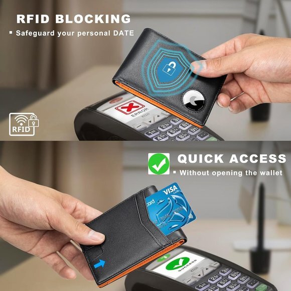 Wallet‎ Men, Bifold Genuine Leather Rfid Blocking AirTag Wallet with Cash Slots - Picture 3 of 6